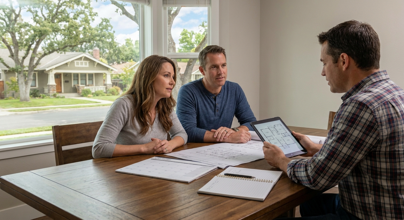 Homeowners preparing their Roseville home for a stress-free remodel by organizing and clearing the space