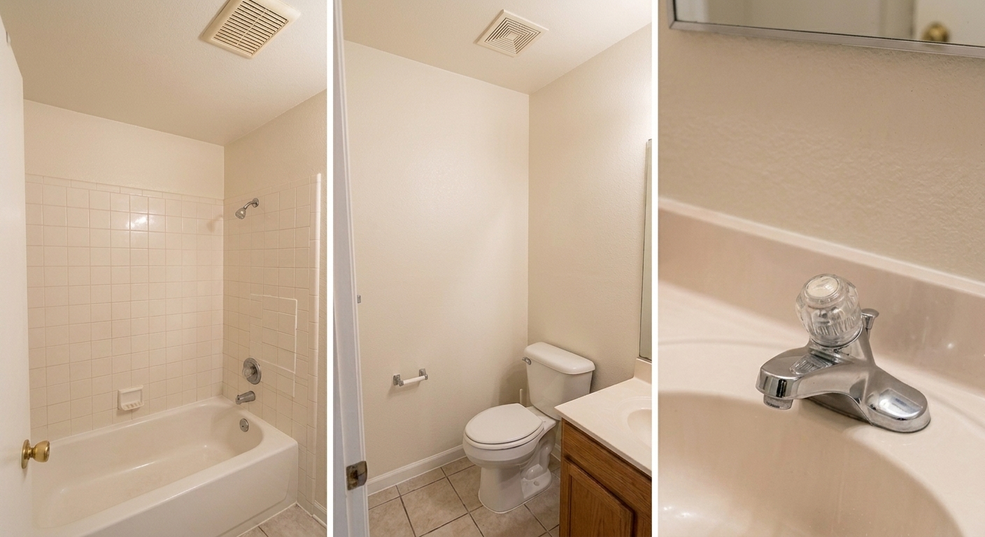 Bathroom floor damage and structural issues in Roseville home