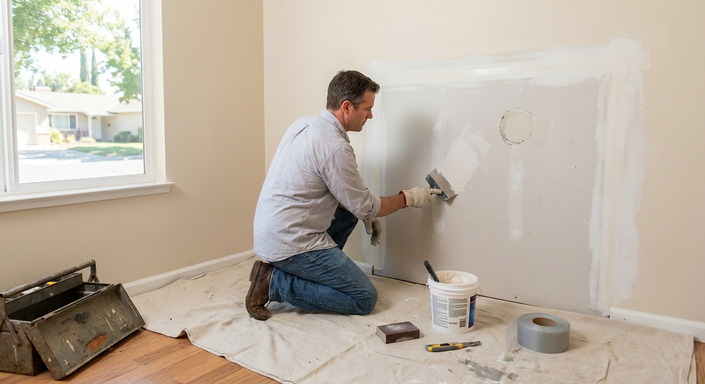Drywall and wall repair in a Roseville home showing before and after restoration